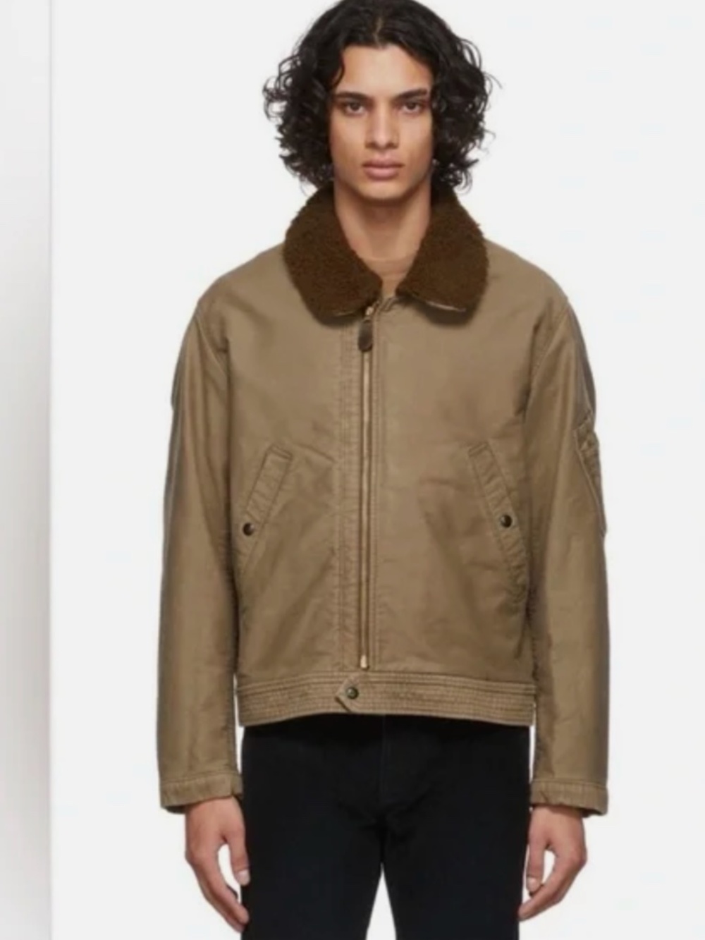 RRL Ralph Lauren Clayworth Jungle Flight Jacket L Khaki Shearling Style Collar M - Picture 6 of 14